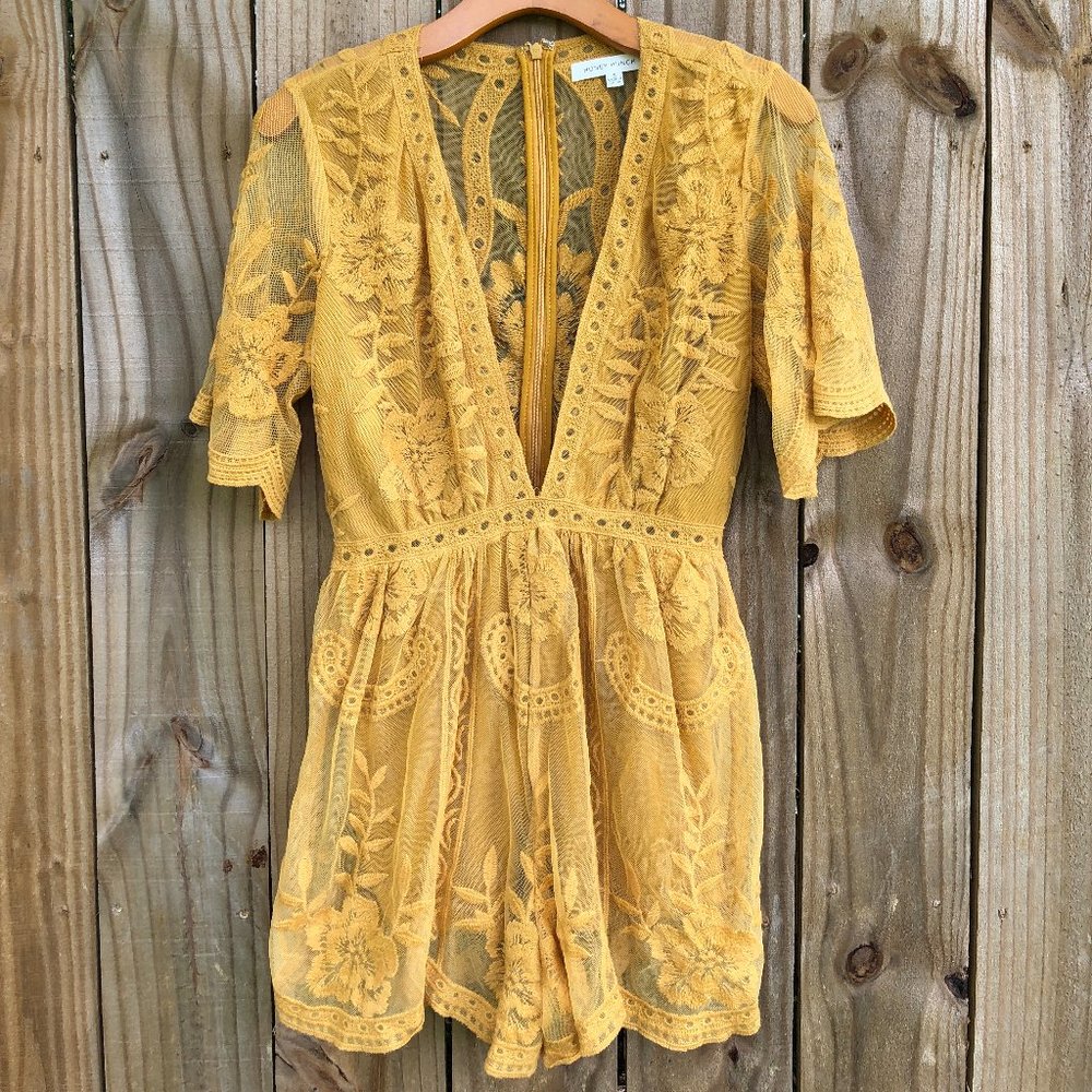 golden yellow lace romper
